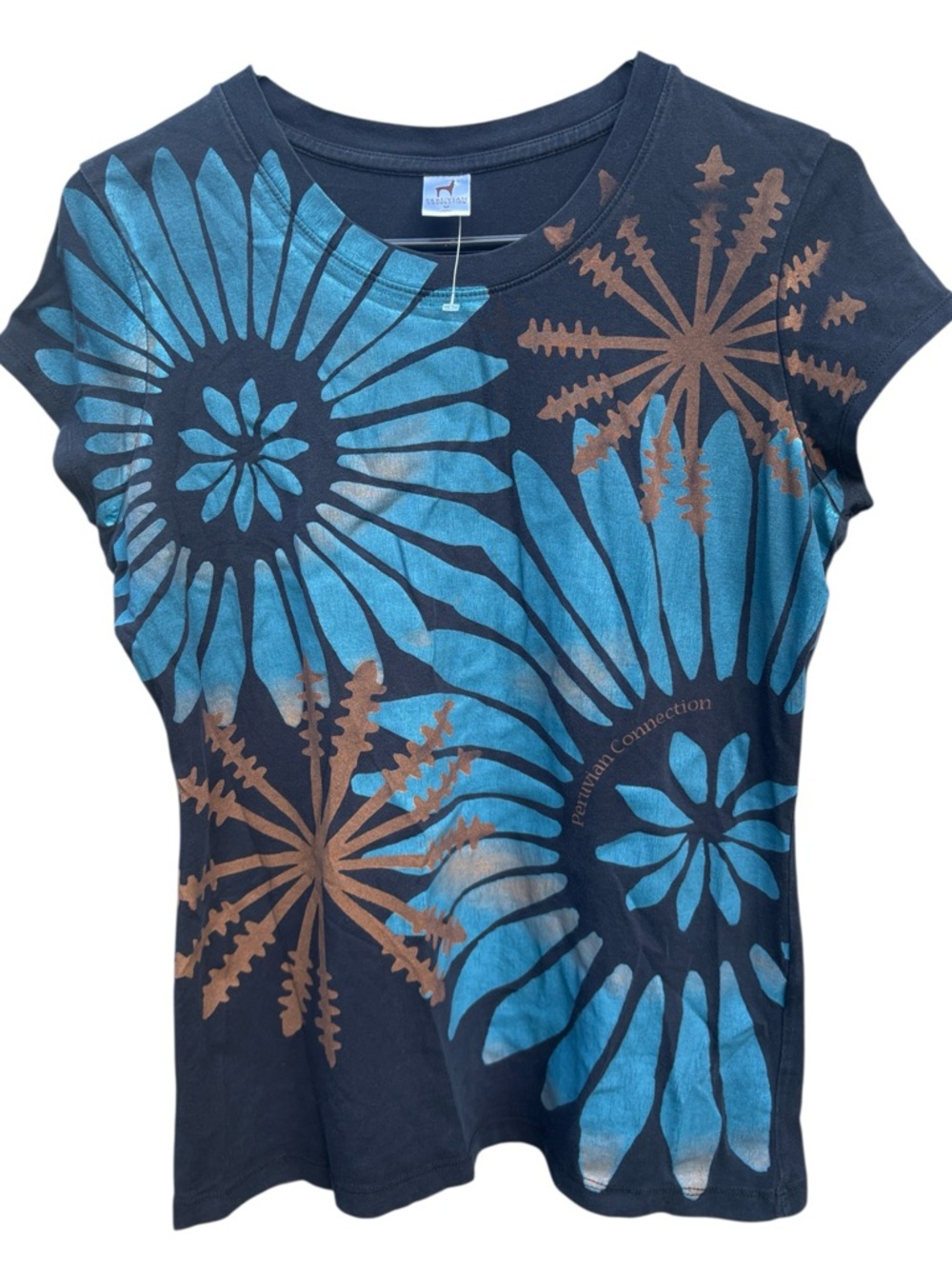 EUC Peruvian Connection Pima Cotton Floral Graphic Tee Size Medium